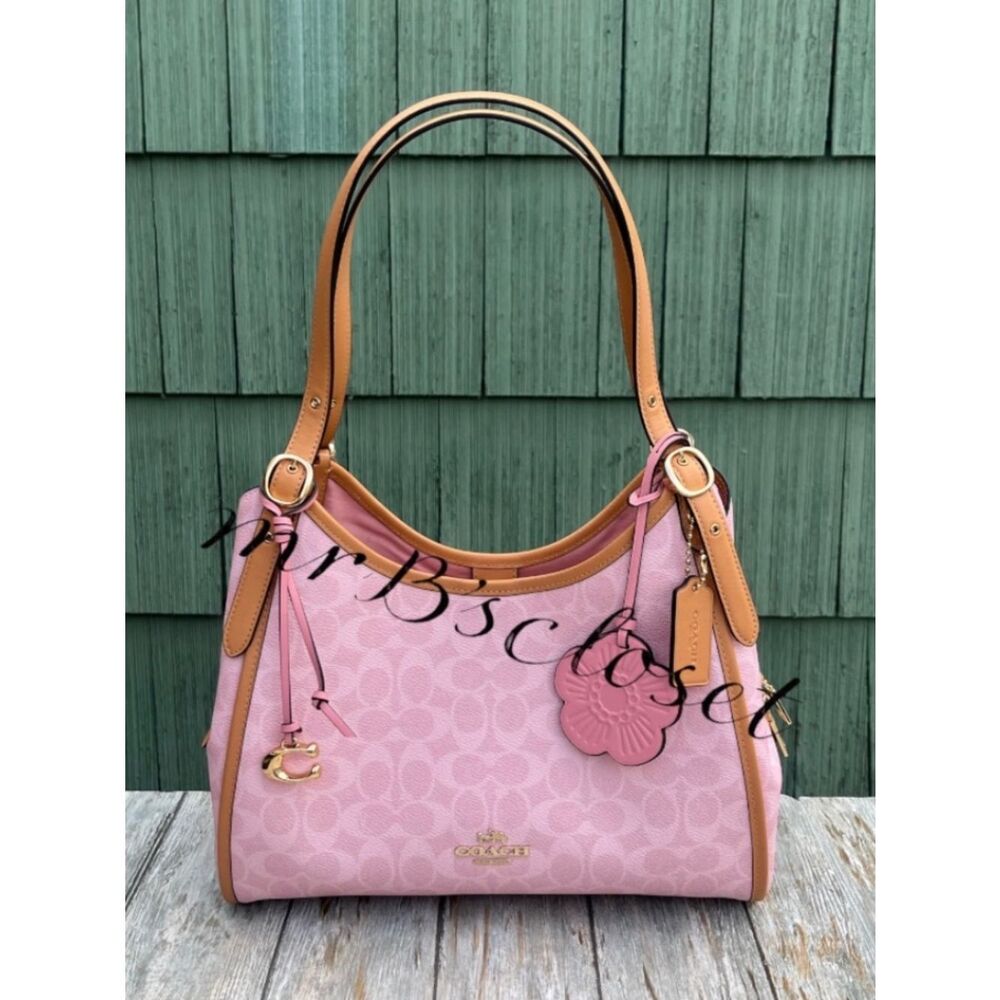 Erin Shoulder Bag In Signature Canvas With Charms Purse Powder Pink